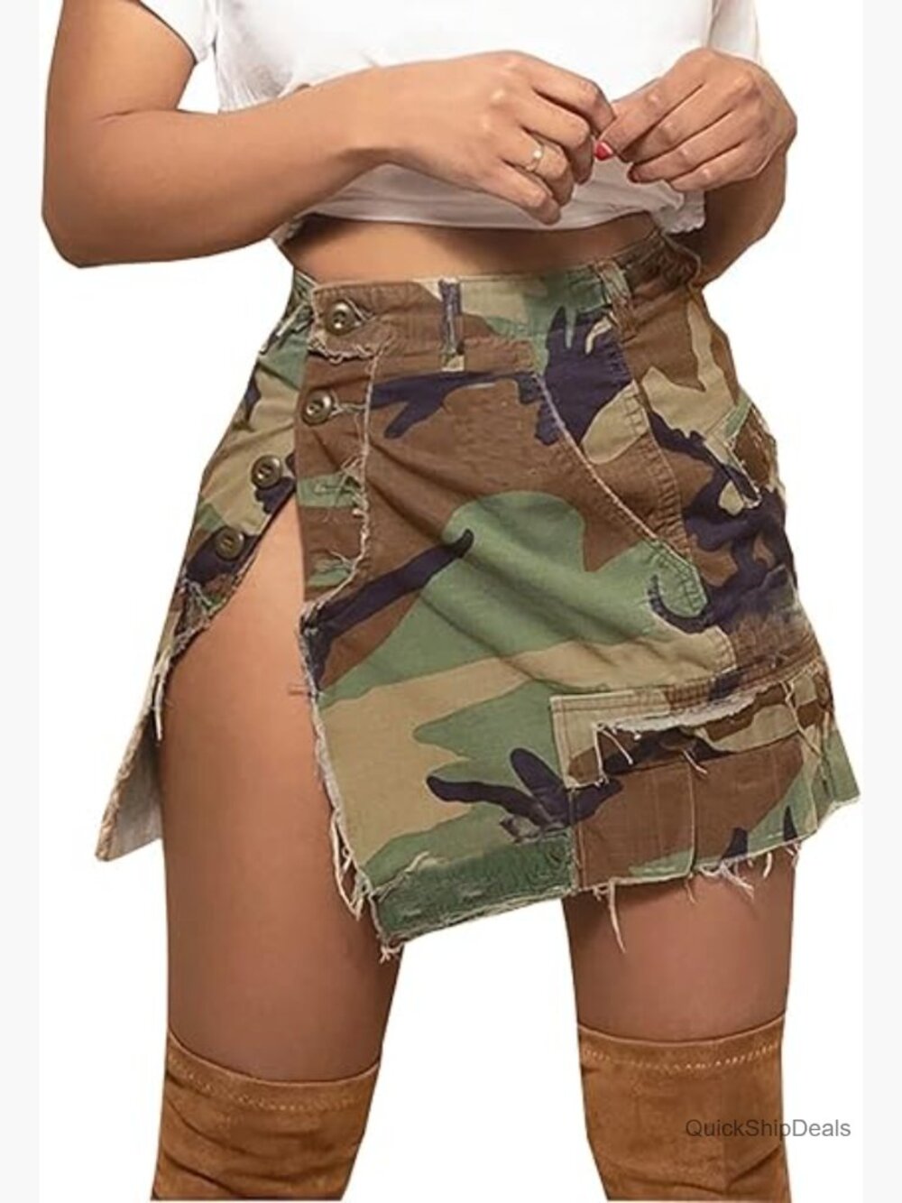 Women's Mini Cargo Skirt Camouflage Distressed Ripped High Rise Slim Fit with